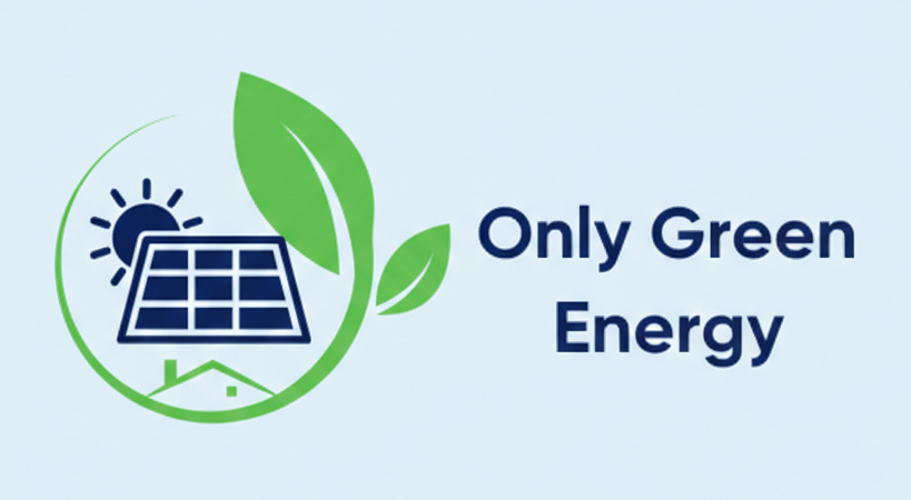 Logo-Only-Green-Energy-horizontal Logotipo de Only Green Energy con icono de panel solar. Alquiler de techos para placas solares.