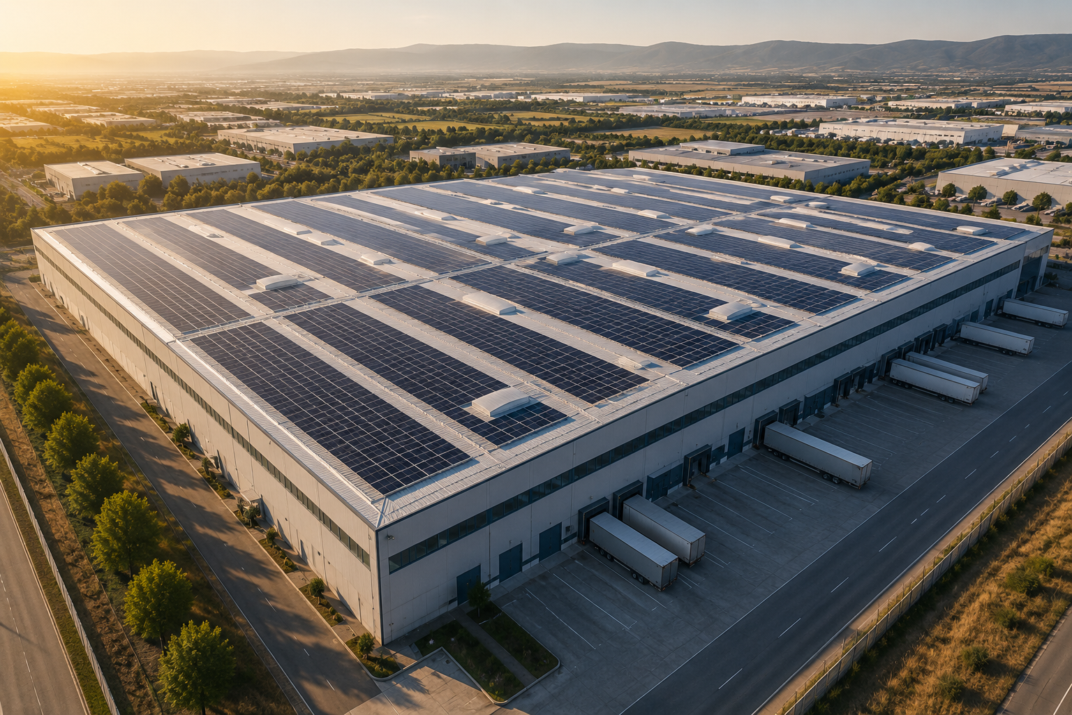 Gran cubierta industrial con placas solares para su alquiler