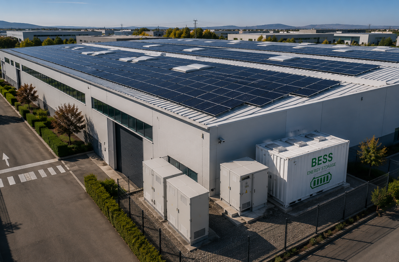 Instalación fotovoltaica industrial con sistema BESS + IA de almacenamiento energético