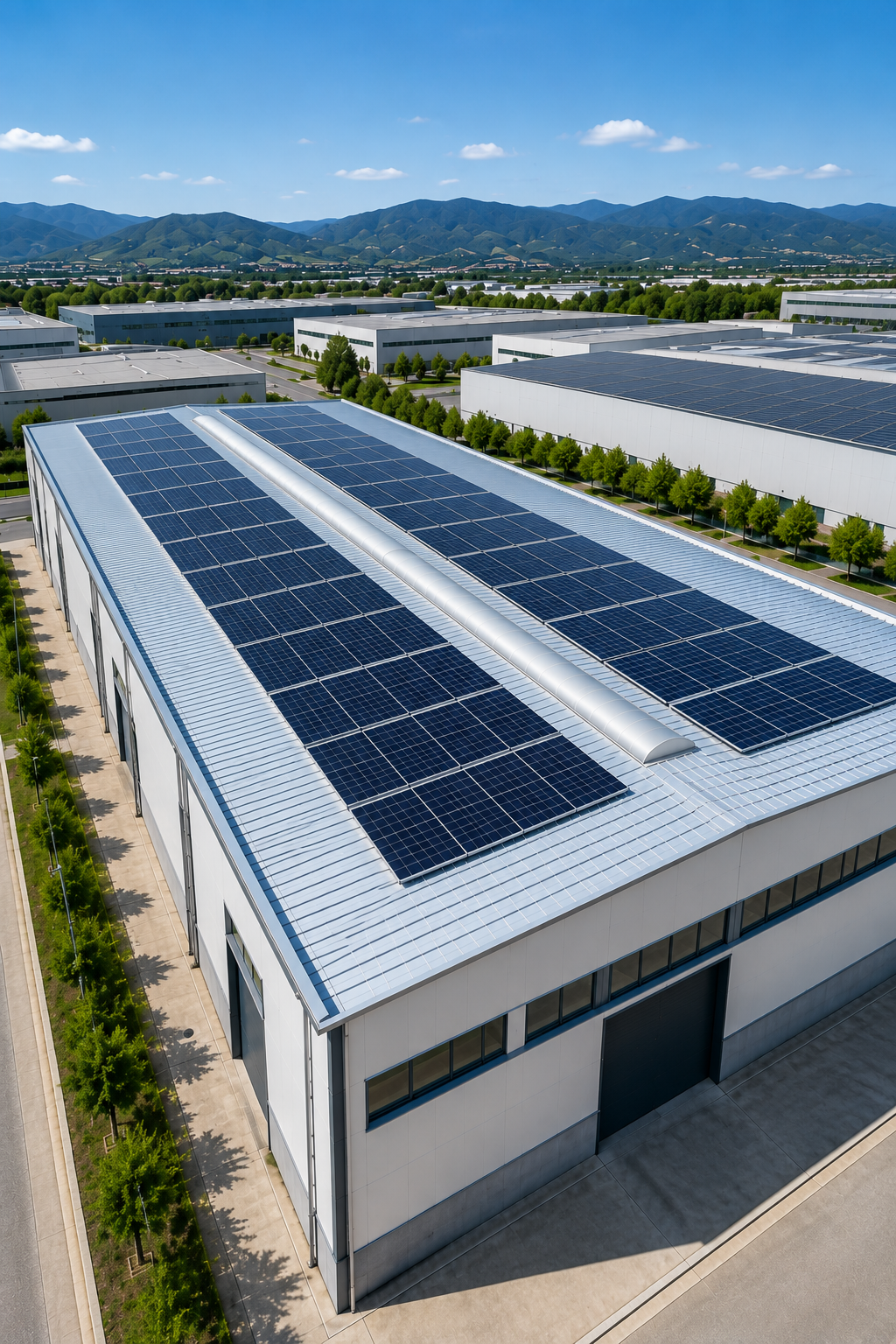 Nave industrial con cubierta renovada y placas solares