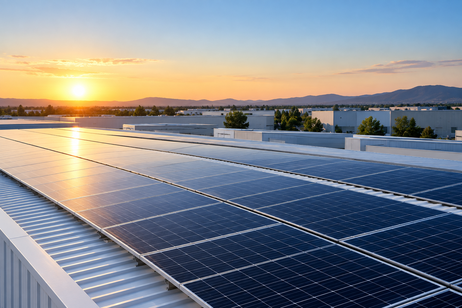 Empresa con placas solares en una nave industrial