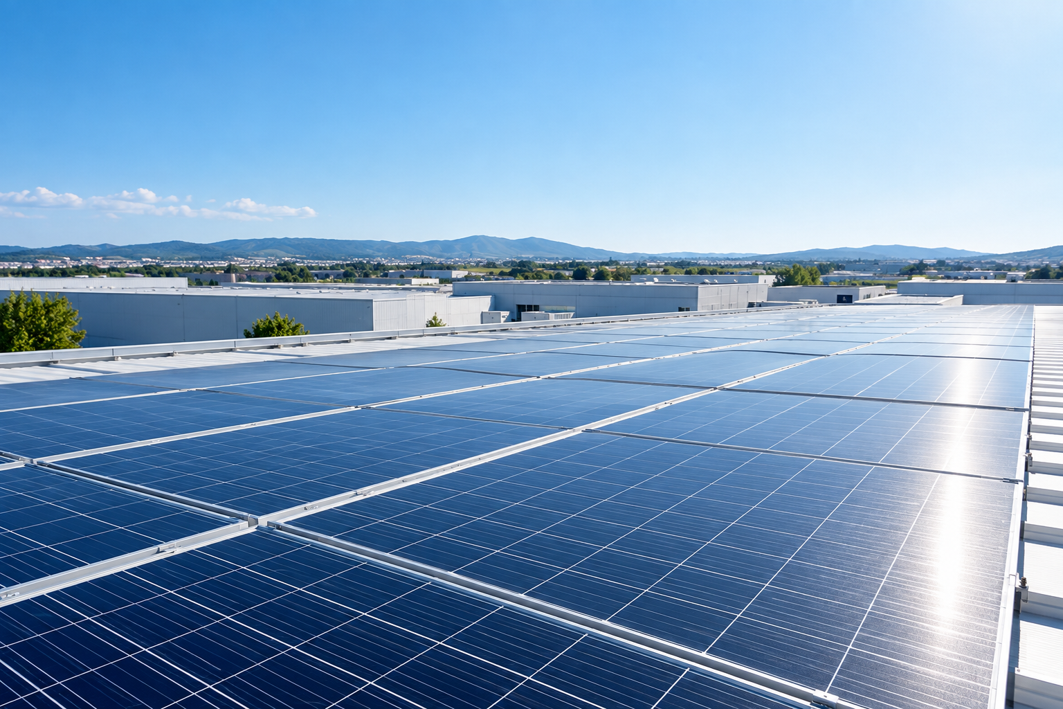 Excedentes de placas solares en empresas en una nave industrial